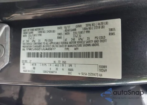 2018 Ford Escape Se из США, поврежденный, VIN 1FMCU0GD1JUA65617